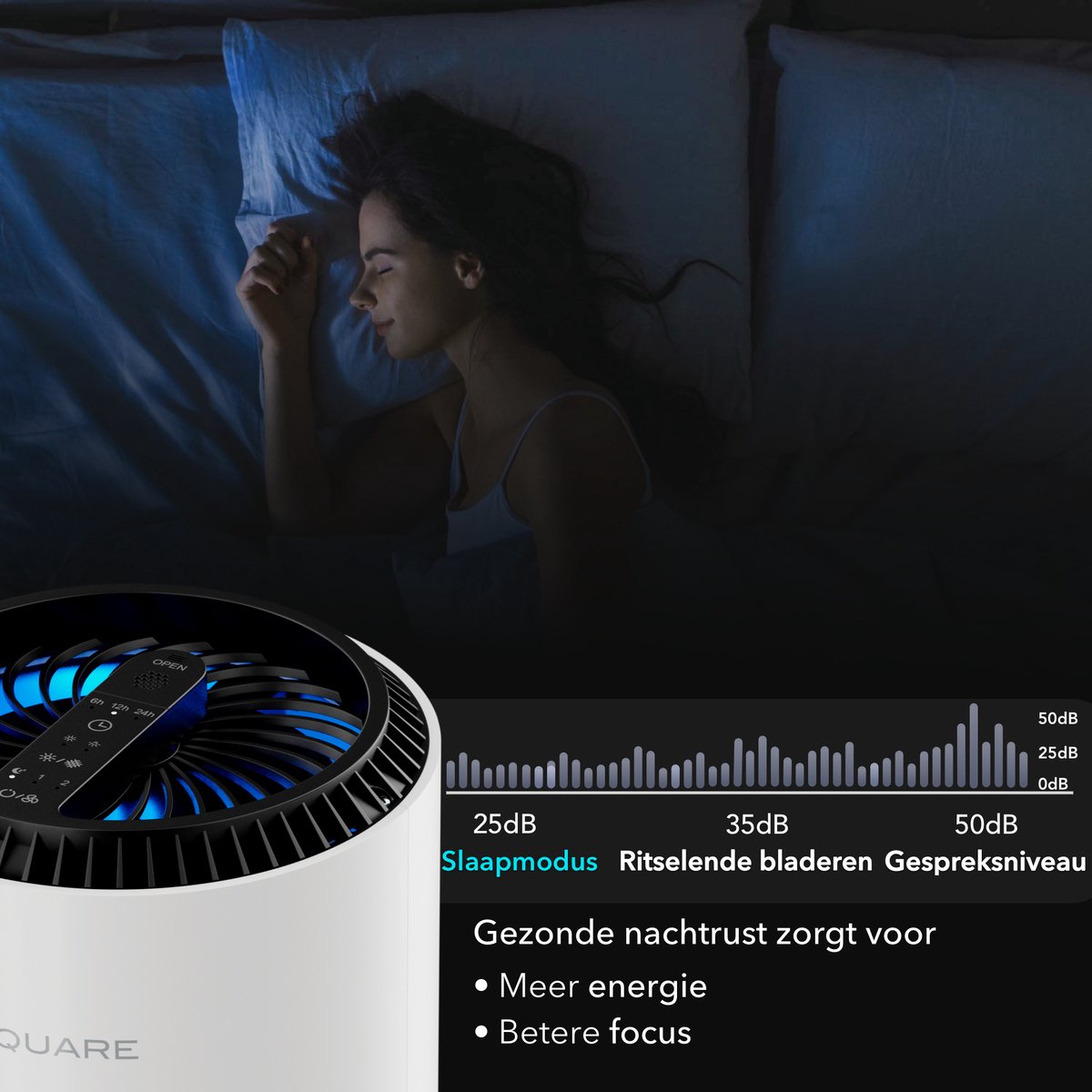 BLANC SQUARE Luchtreiniger Pro — HEPA 13 Filter & Slaapmodus