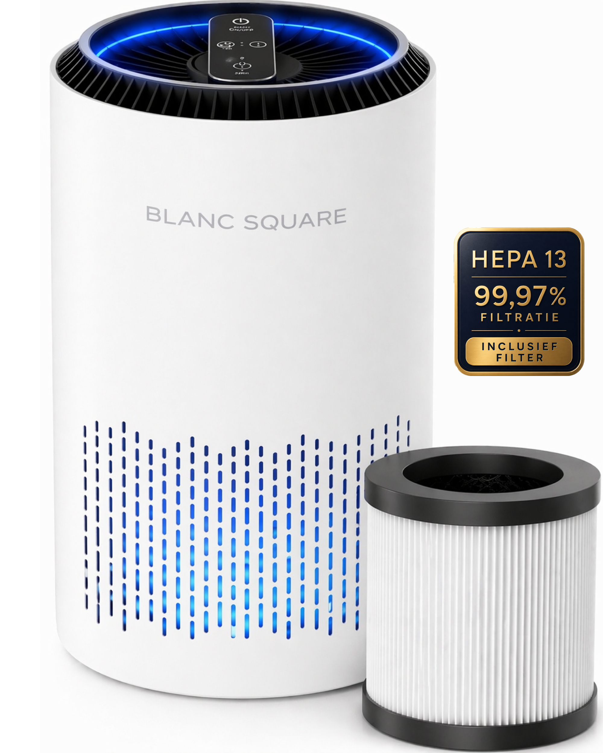 Blanc Square Luchtreiniger Pro - Air Purifier - met HEPA 13 filter + Koolstoffilter - 99,7% Effectief tegen Allergie, Hooikoorts, Huisstofmijt - Slaapmodus - Clean Air diffuser
