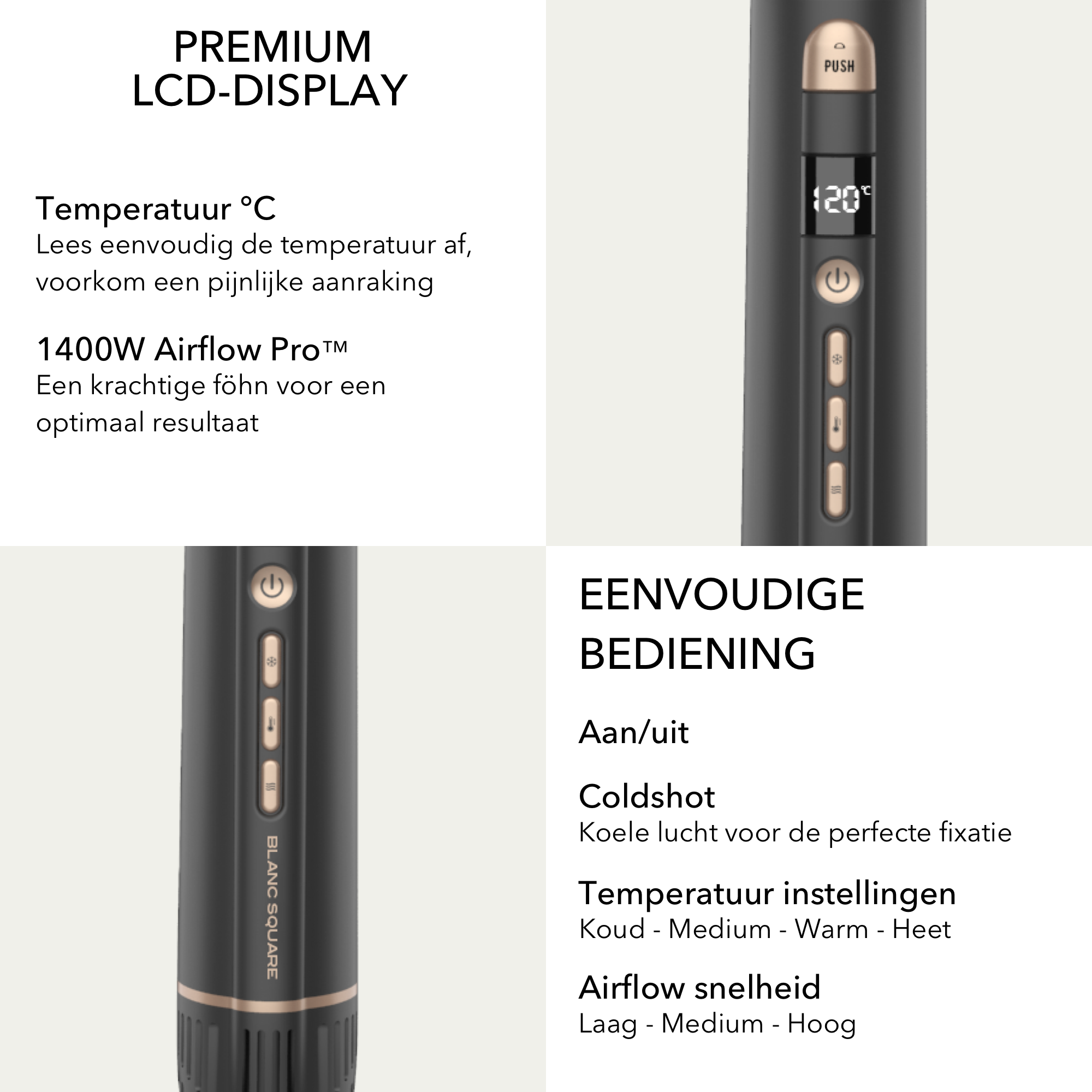 Blanc Square Airstyler – Multistyler Pro – Föhnbürste und Lockenbürste – 5-in-1 Lockenstab – Haarstyler – Heißluftbürste – Haarwickel – Inklusive Diffusor und Aufbewahrungsetui