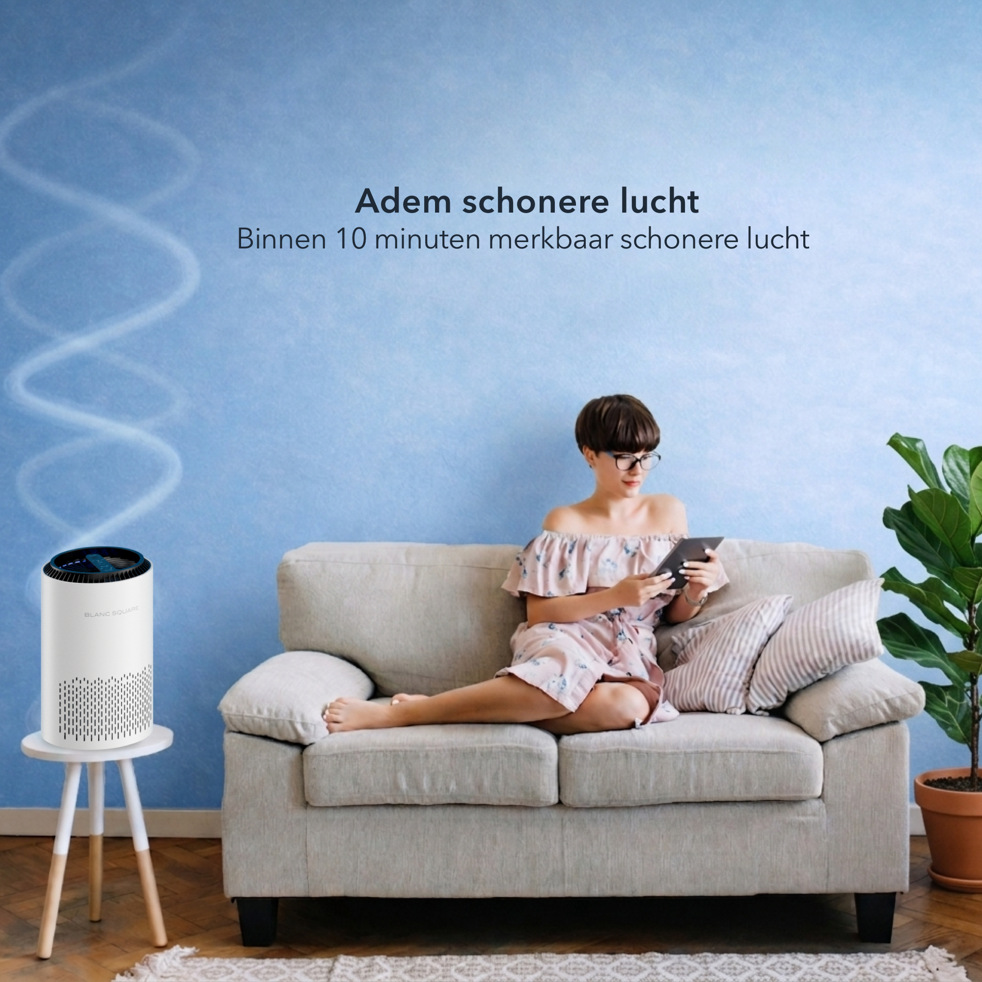 Blanc Square Luftreiniger Pro – mit HEPA-13-Filter und Aktivkohlefilter – Entfernt 99,7 % der Allergene (Heuschnupfen, Hausstaubmilben) – Schlafmodus – Luftreiniger