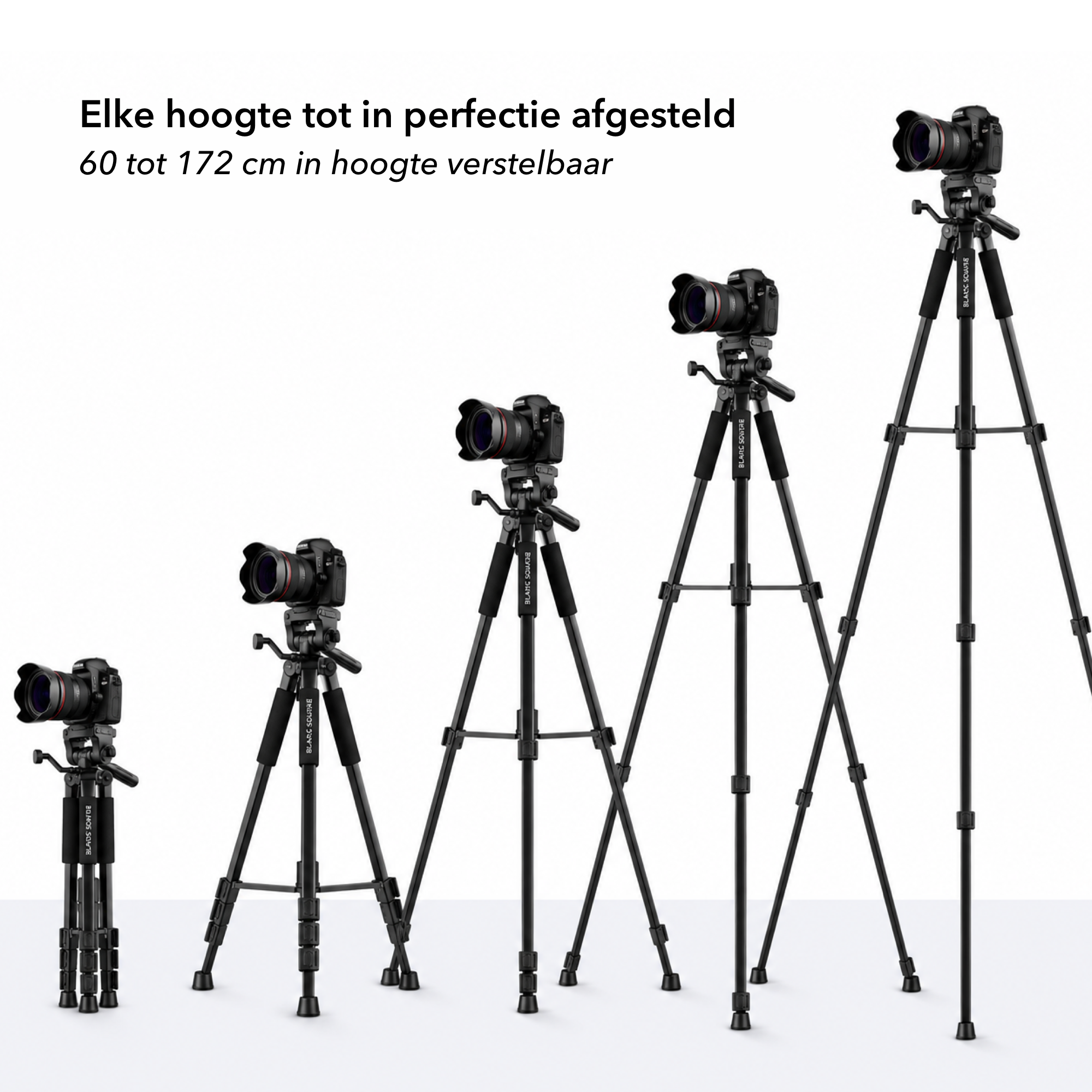 Blanc Square Camera statief Pro - Tripod met Smartphone telefoon houder - 172cm Hoog - Sony Canon Nikon - Spiegelreflex DSLR Camera Standaard universeel - Incl Bluetooth