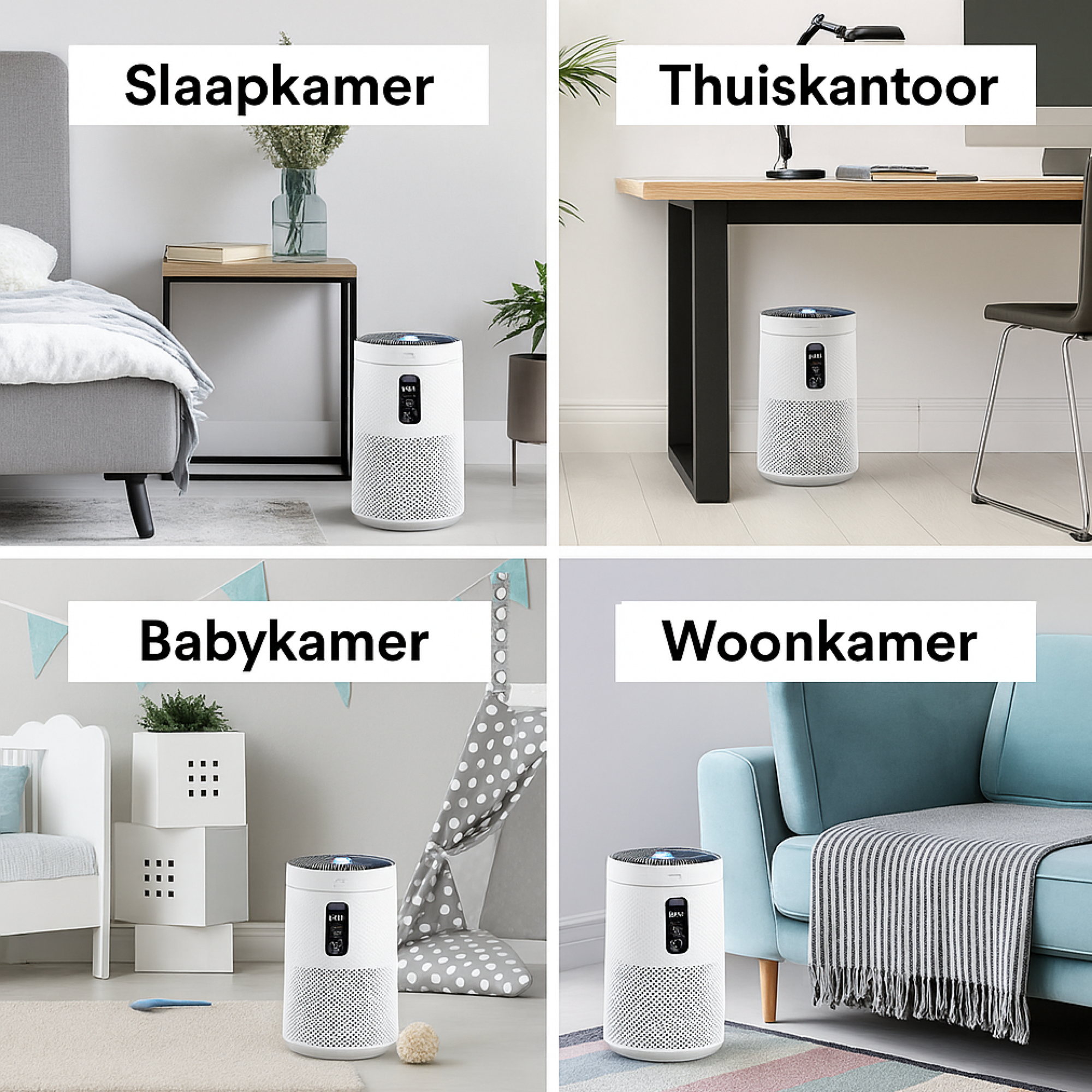 Blanc Square Luchtreiniger Pro - Air Purifier 5-laags met UV-Sterilisatie – HEPA 13 + Koolstoffilter – 400m³/h 90m² – Werkt tegen allergieën, pollen, geurtjes - 4+ Automatische modussen met Luchtkwaliteit-indicator - Clean Air diffuser