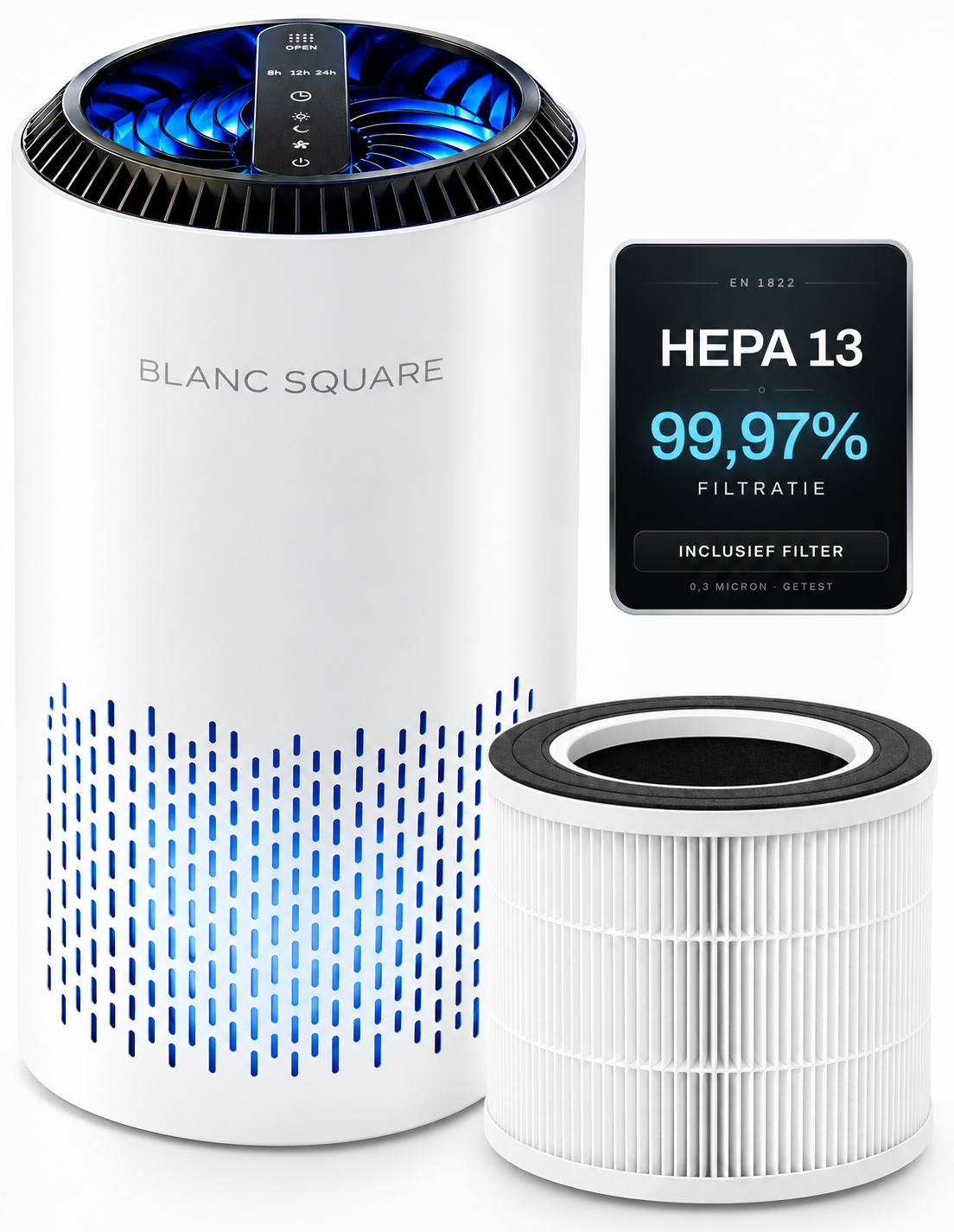 BLANC SQUARE Luchtreiniger Pro + 1 Extra HEPA 13 Filter