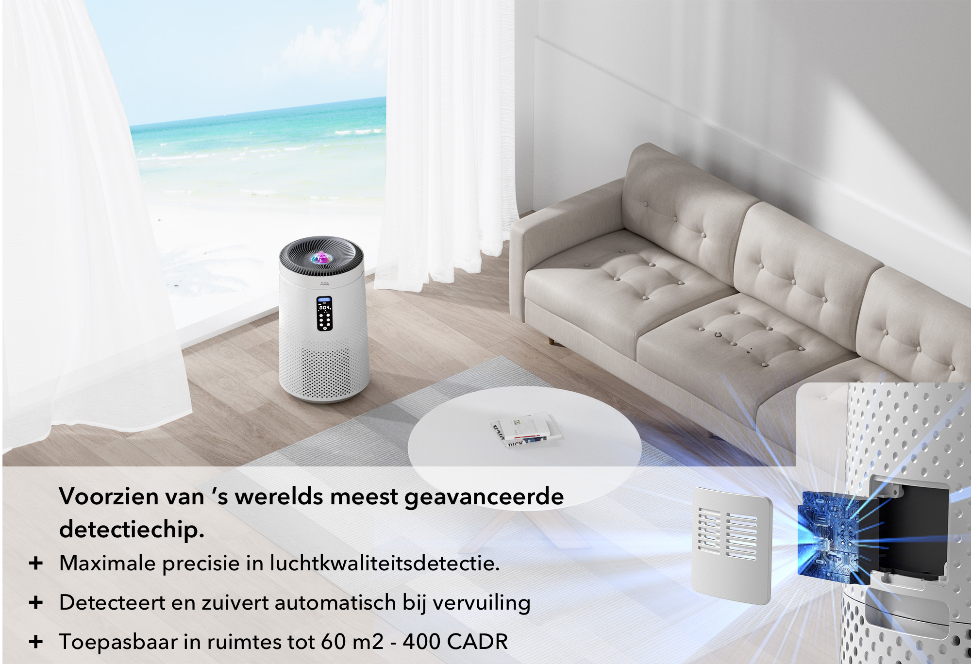 Luchtreiniger - Air Purifier Pro met HEPA13 filter + Koolstoffilter - Werkt tegen Allergie Stof Hooikoorts Huisstofmijt - Clean Air Aroma functie