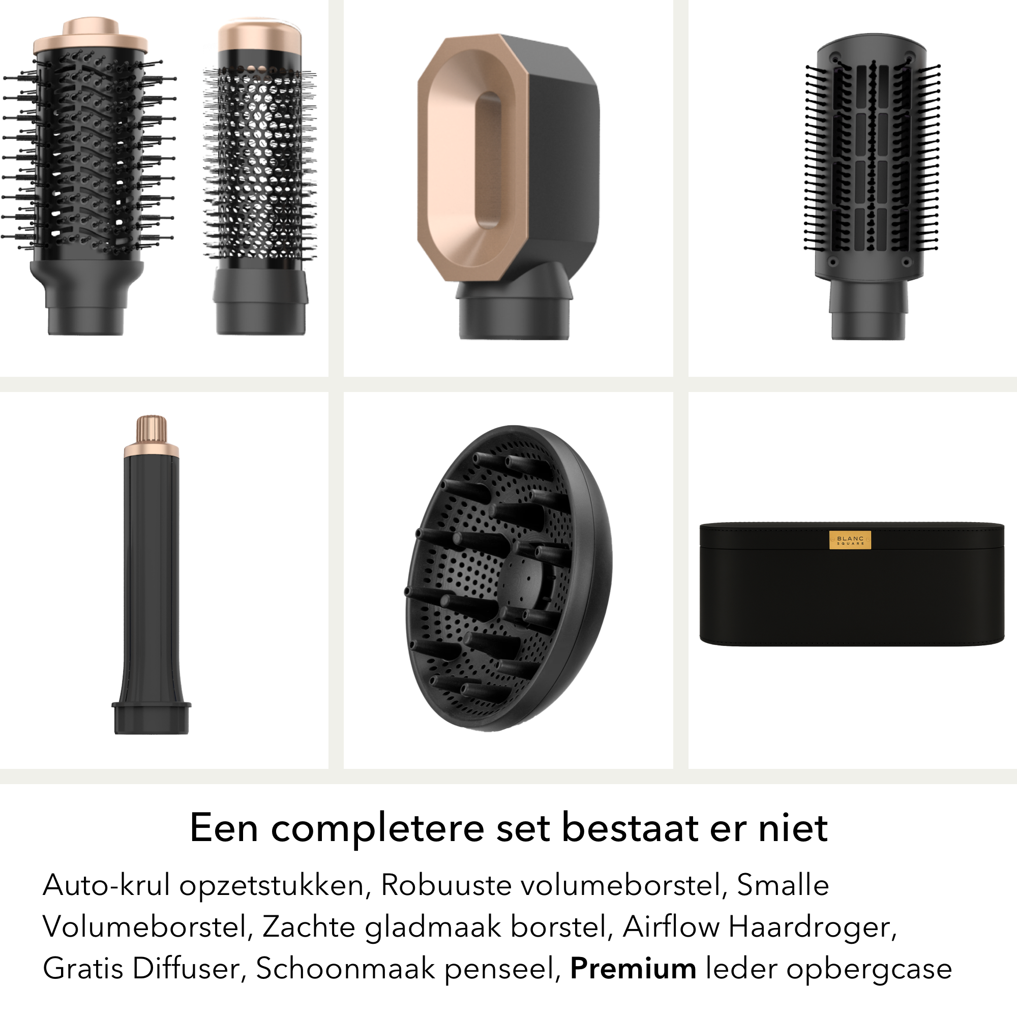 Blanc Square Airstyler – Multistyler Pro – Föhnborstel en Krulborstel – Krultang 5-in-1 – Haarstyler – Warmteborstel – Hairwrap – Inclusief Premium Opbergcase