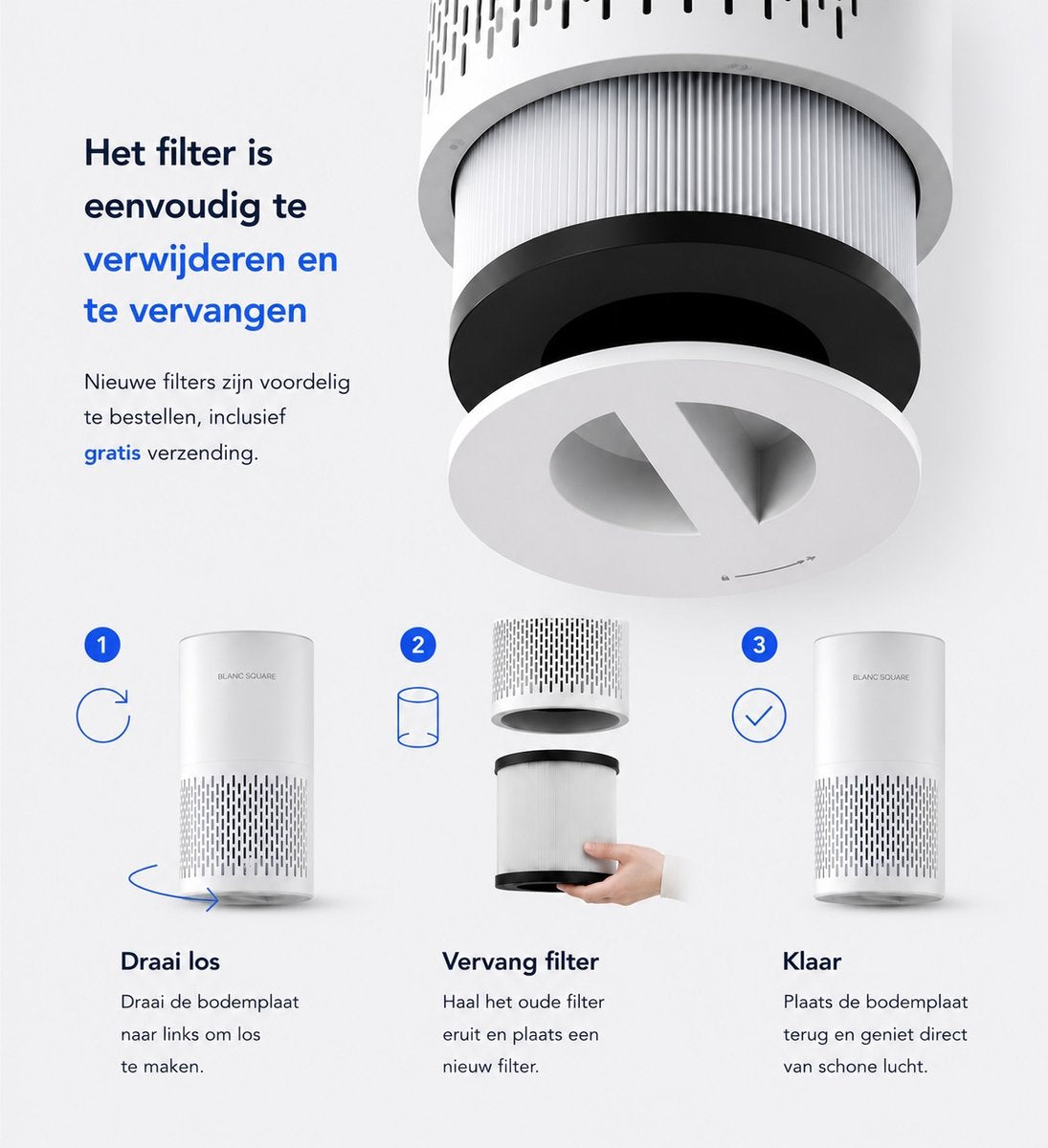 BLANC SQUARE Luchtreiniger Pro — HEPA 13 Filter & Slaapmodus