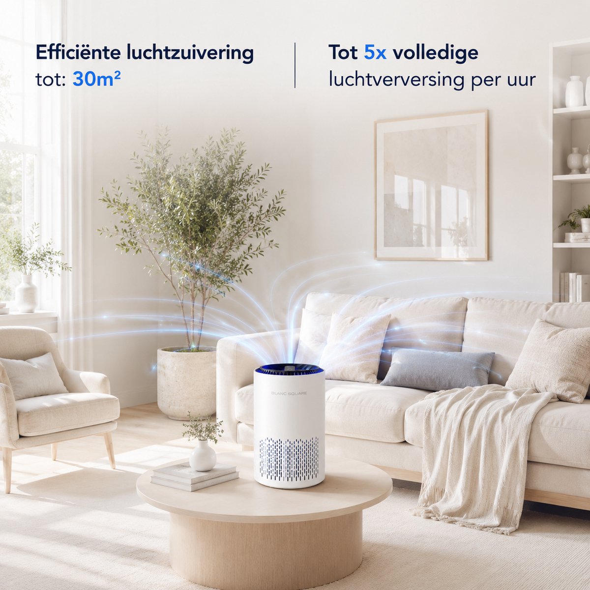 BLANC SQUARE Luchtreiniger Pro — HEPA 13 Filter & Slaapmodus