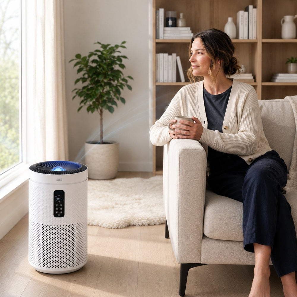 Luchtreiniger Pro XL achterkant — stille werking voor allergievrije slaapkamer