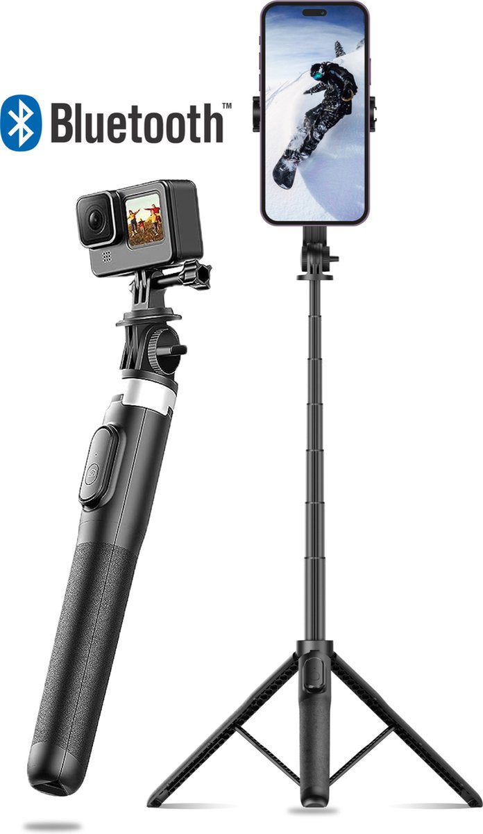 BS® Selfie Tripod - 163 cm in hoogte verstelbaar - inclusief Bluetooth remote