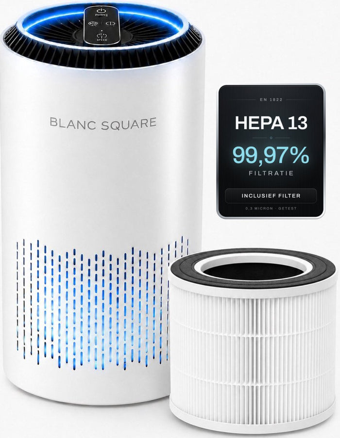 BLANC SQUARE Luchtreiniger Pro met HEPA 13 filter en display met luchtkwaliteit 99,97%