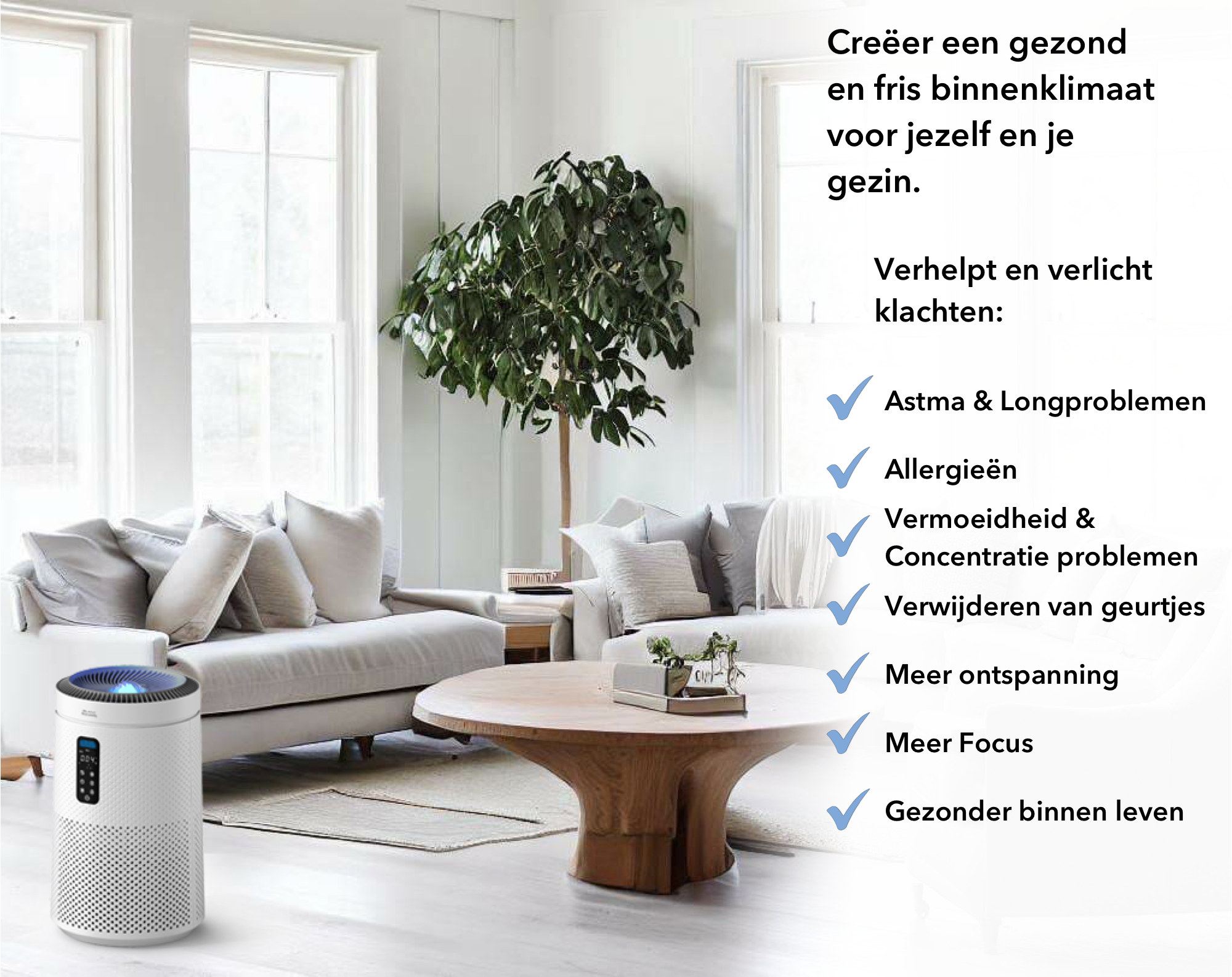 Luchtreiniger - Air Purifier Pro met HEPA13 filter + Koolstoffilter - Werkt tegen Allergie Stof Hooikoorts Huisstofmijt - Clean Air Aroma functie