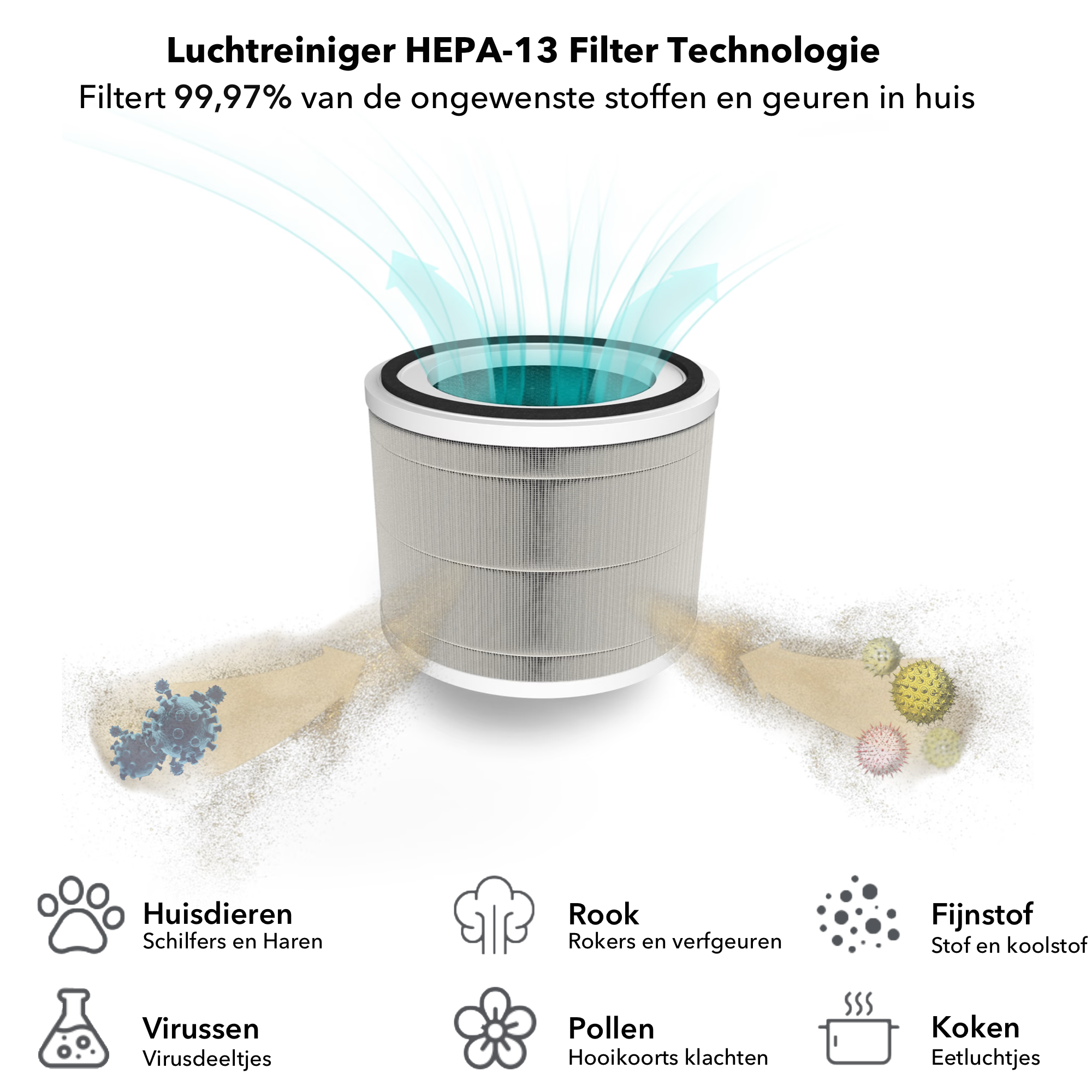 BS® HEPA 13 Filter - 99% effectief tegen huisstofmijt, hooikoorts, allergie, sto