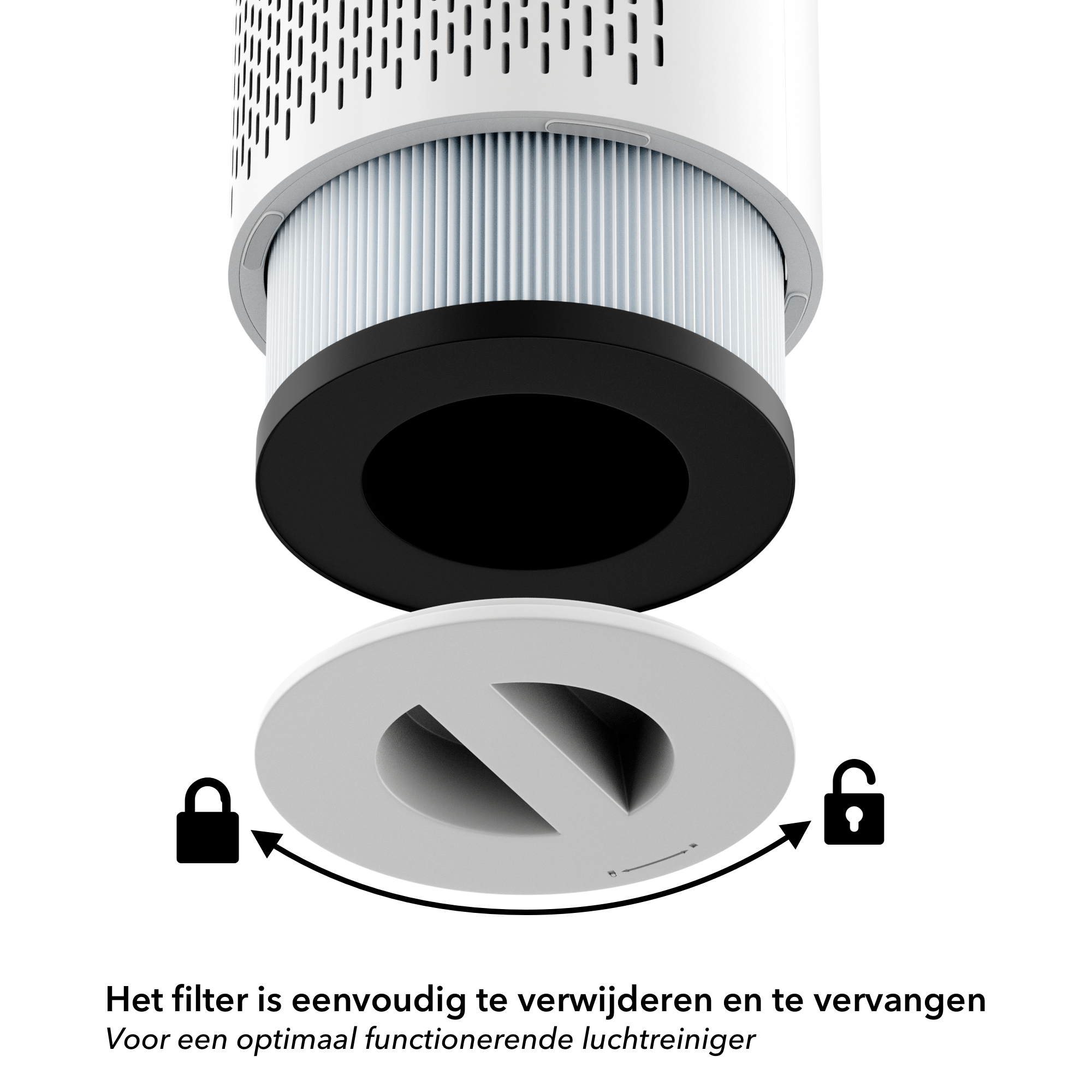 BS® Air Purifier - Air Purifier with 2 replaceable HEPA filters + activated carbon filter - Works 99% against dust mites, hay fever, allergies