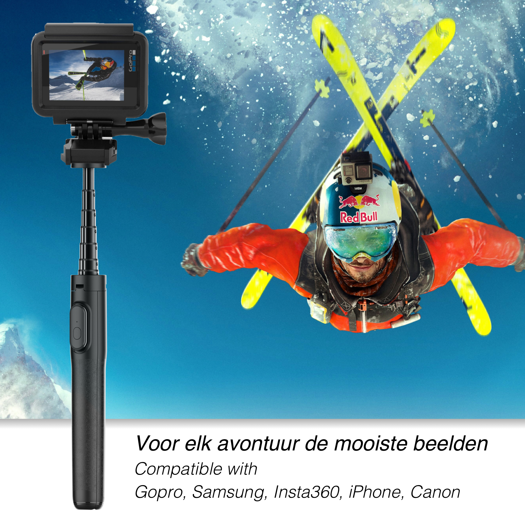 BS® Selfie Tripod - 163 cm in hoogte verstelbaar - inclusief Bluetooth remote