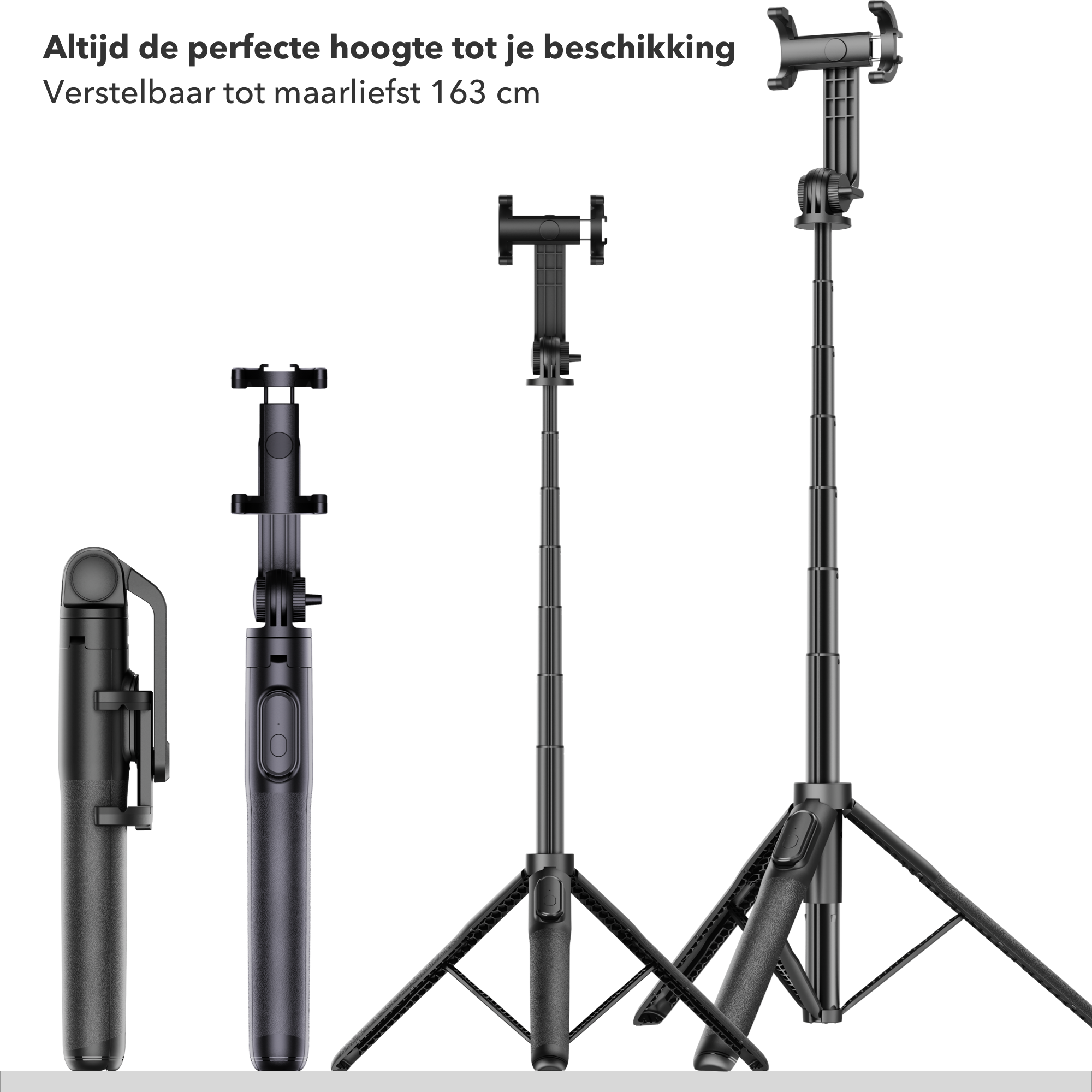 BS® Selfie Tripod - 163 cm in hoogte verstelbaar - inclusief Bluetooth remote