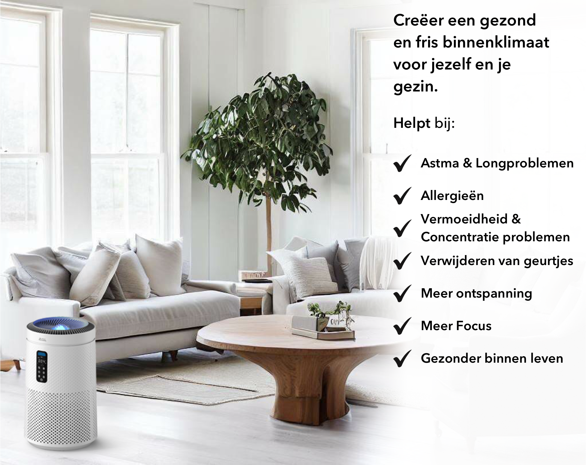 Luchtreiniger - Air Purifier Pro - met HEPA 13 filter + Koolstoffilter - Werkt 99% tegen Allergie Stof Hooikoorts - incl Aroma Difusser