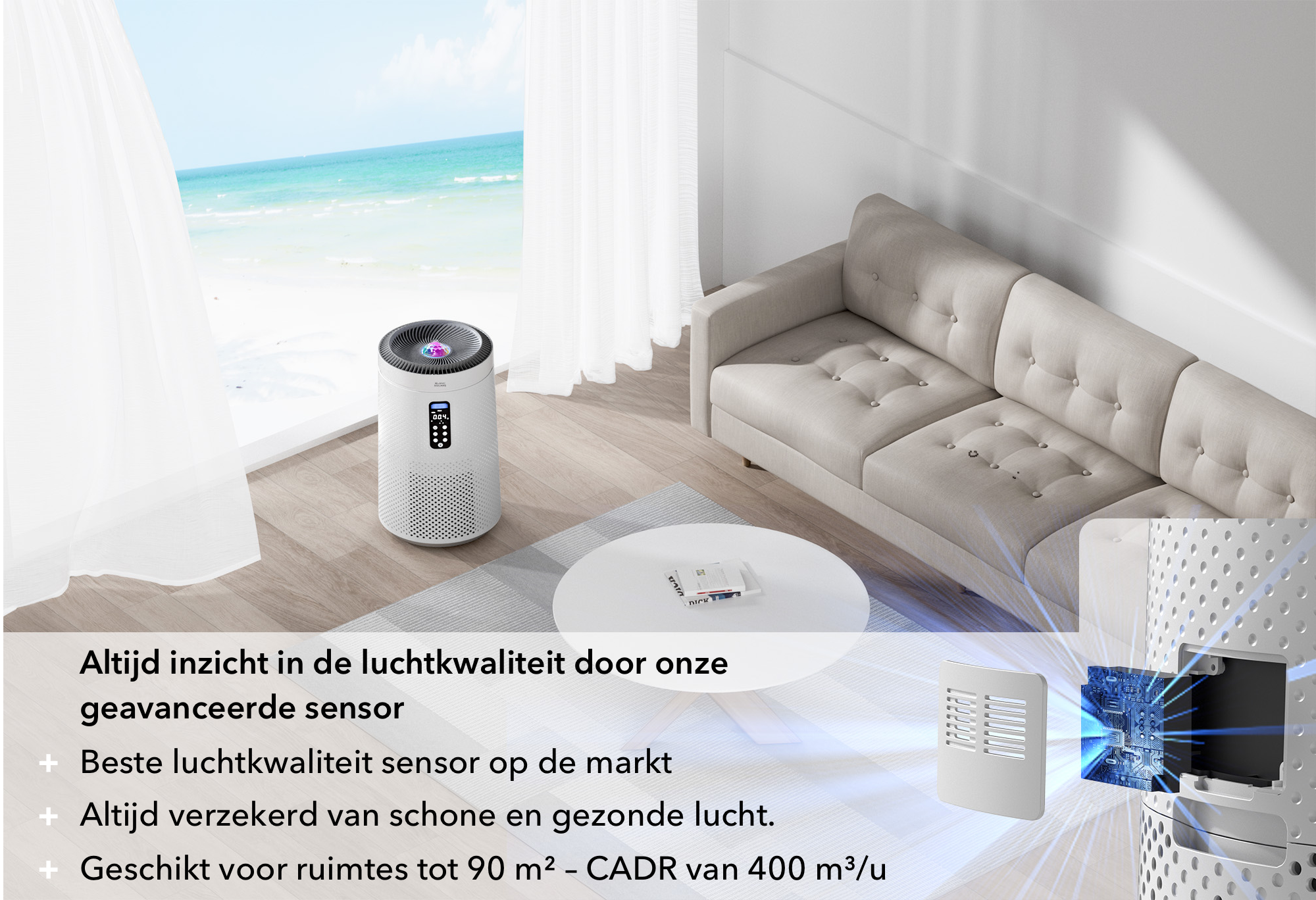 Luchtreiniger - Air Purifier Pro met HEPA13 filter + Koolstoffilter - Werkt tegen Allergie Stof Hooikoorts Huisstofmijt - Clean Air Aroma functie