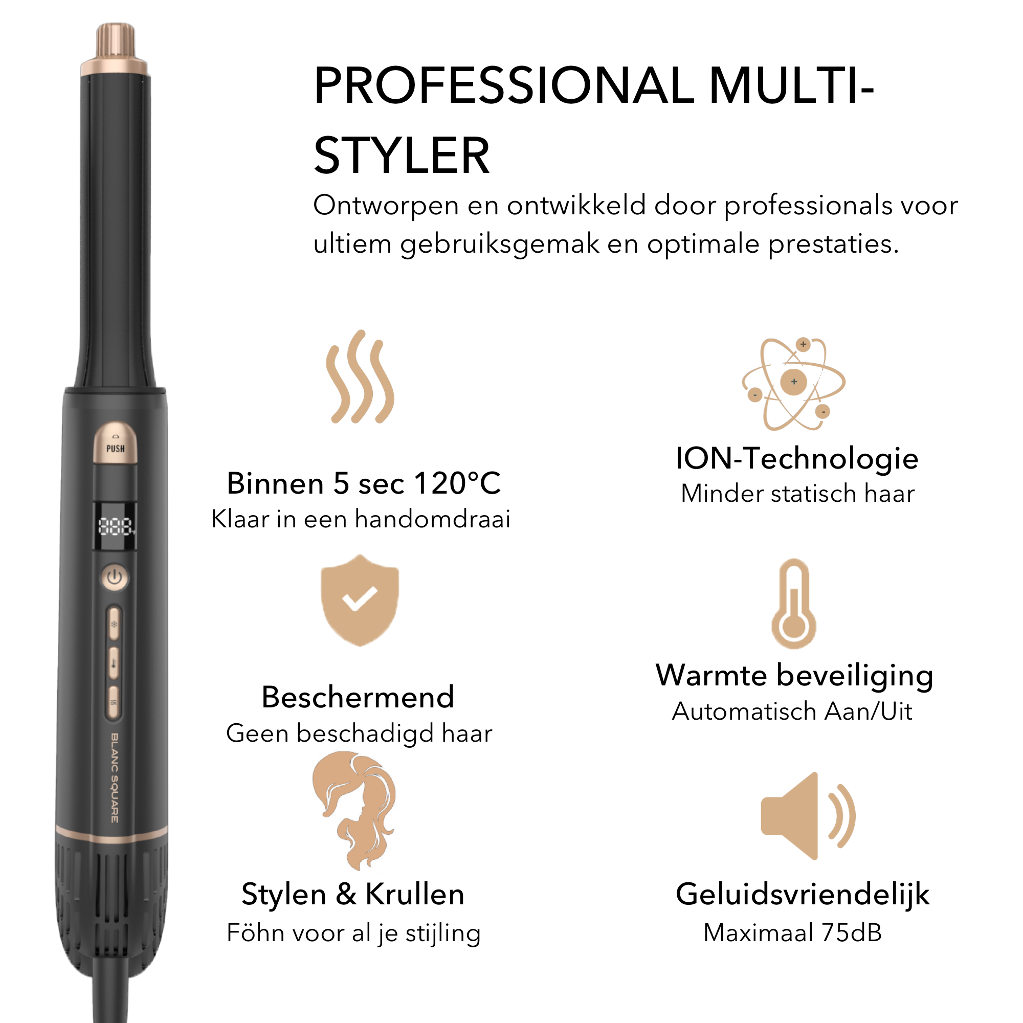 BS Multistyler Krultang - 5-in-1 Multistyler Haardroger - Haarstyler - Hairwrap Haardrogerborstel - Haardroger - Krulborstel en Stylingborstel - Airstyler Inclusief Krul Diffuser