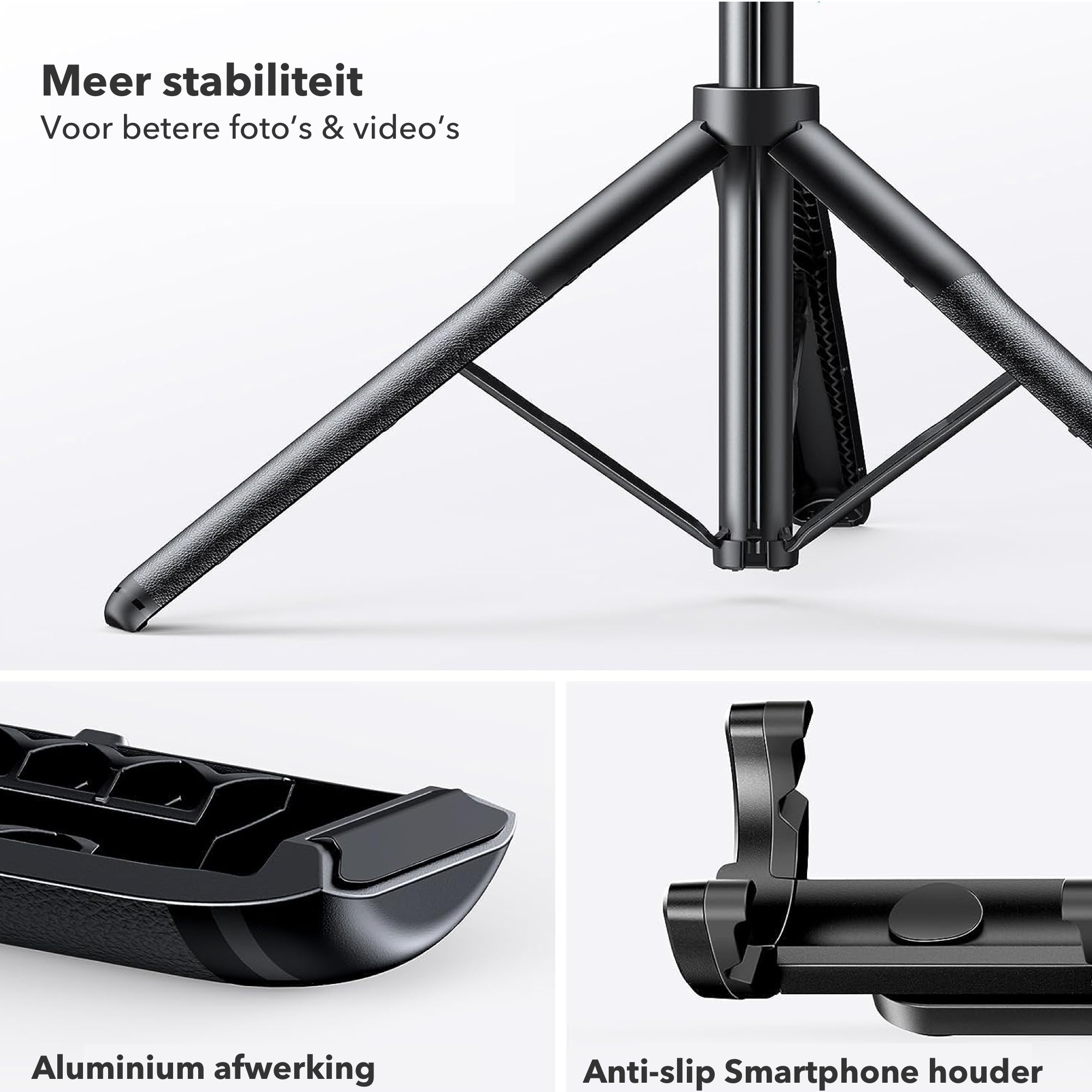 BS® Selfie Tripod - 163 cm in hoogte verstelbaar - inclusief Bluetooth remote