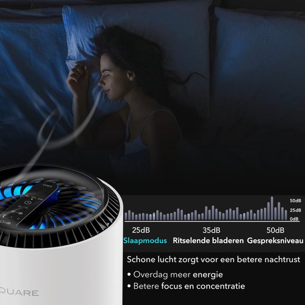 Luchtreiniger Pro in stille slaapmodus op 25 dB voor een betere nachtrust