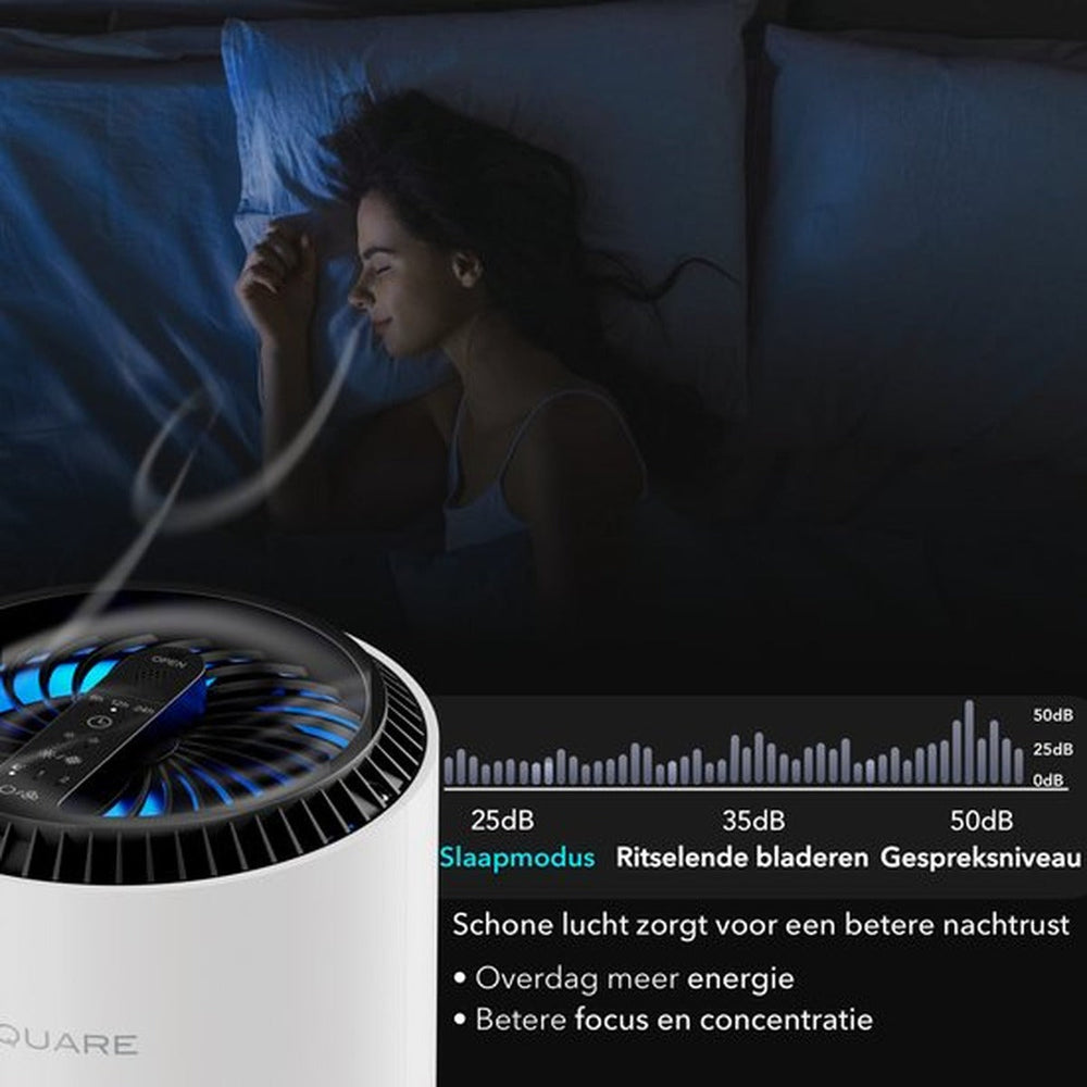 Luchtreiniger Pro in stille slaapmodus op 25 dB voor een betere nachtrust