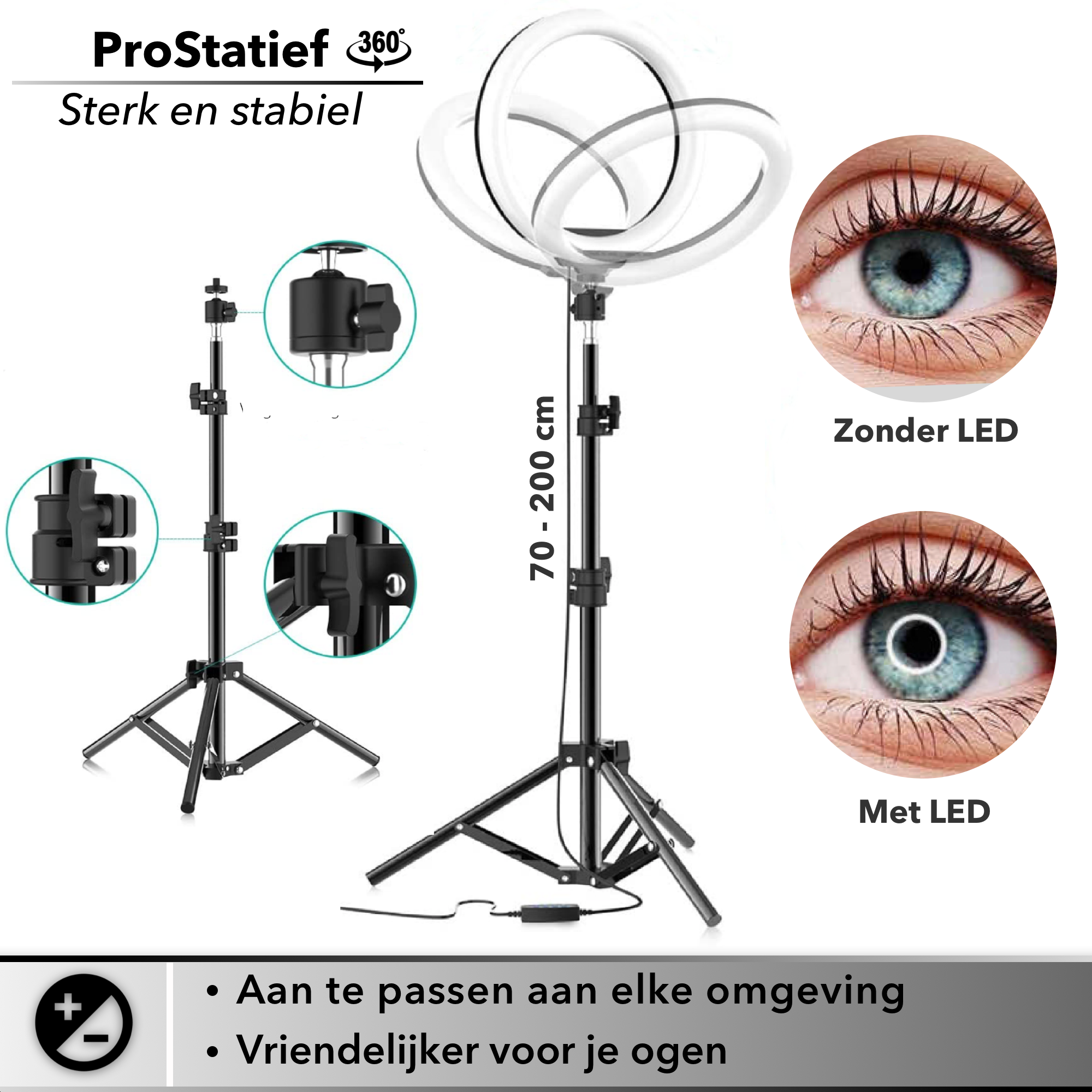 Ringlamp met Statief Smartphone BS® - 10’ Pro LED 210cm Verstelbaar