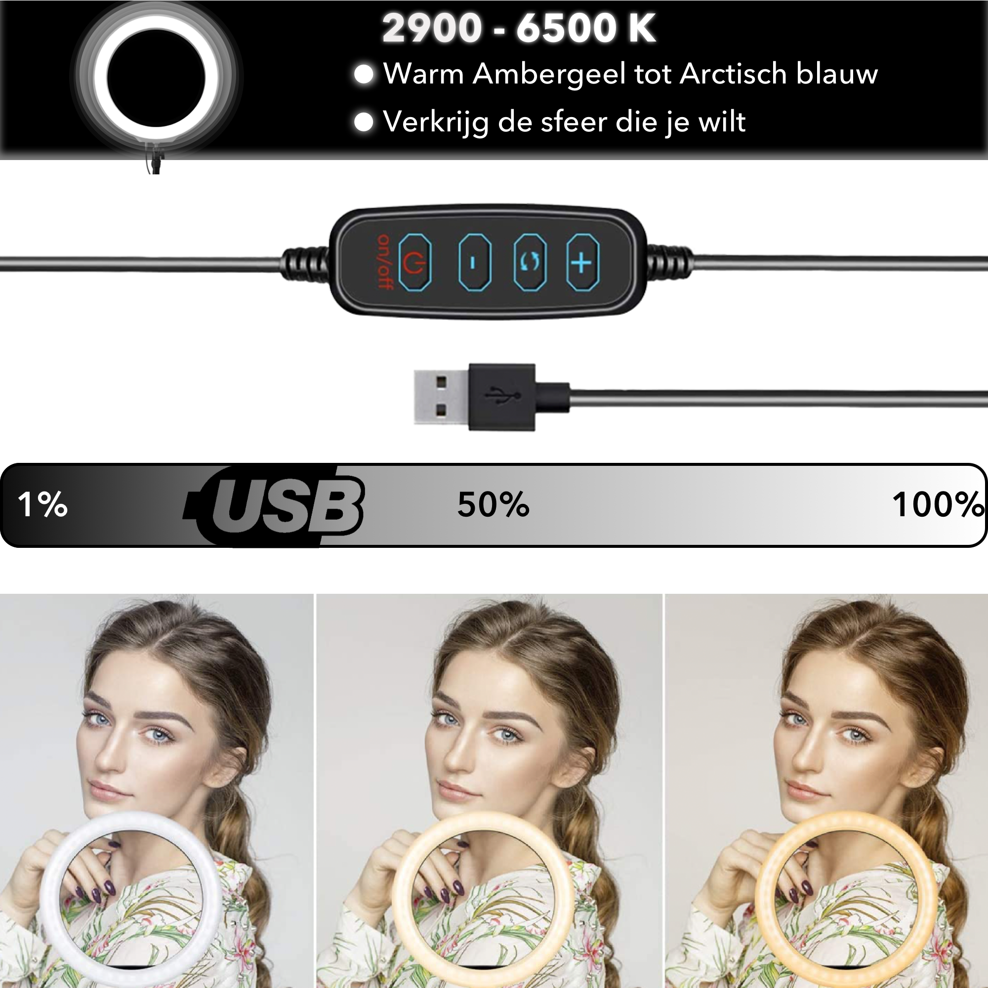 Ringlamp met Statief Smartphone BS® - 10’ Pro LED 210cm Verstelbaar